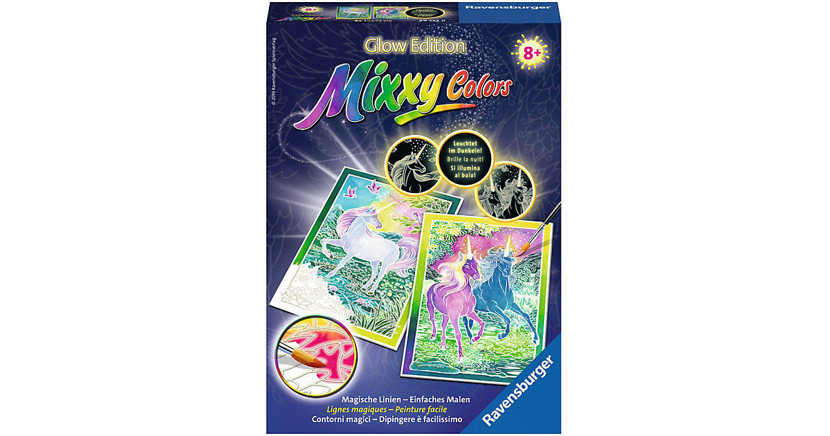 2er-Set Malset Mixxy Colors Glow, 15x21 cm, mit Leuchtfarbe, Eindrucksvolle Einhörner