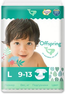 Эко-подгузники Offspring Листочки L 9-13 кг., 36 шт.