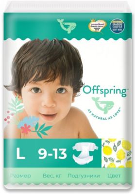 Эко-подгузники Offspring Лимоны L 9-13 кг., 36 шт.