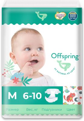 Эко-подгузники Offspring Котики M 6-10 кг., 42 шт.