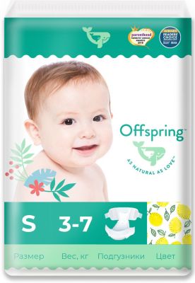 Эко-подгузники Offspring Лимоны S 3-7 кг., 48 шт.