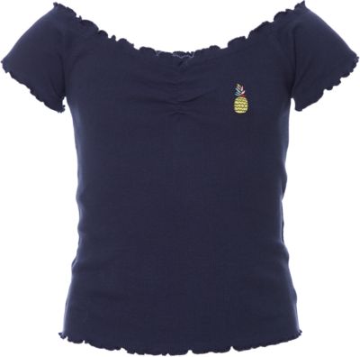 T-Shirt , gerippt dunkelblau Gr. 140 Mädchen Kinder