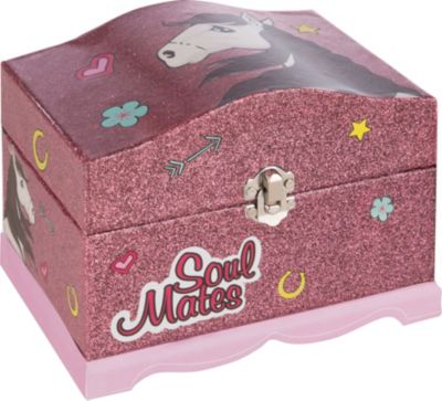 Schmuckbox Soulmates mit LED-Lichtern und Spiegel rosa