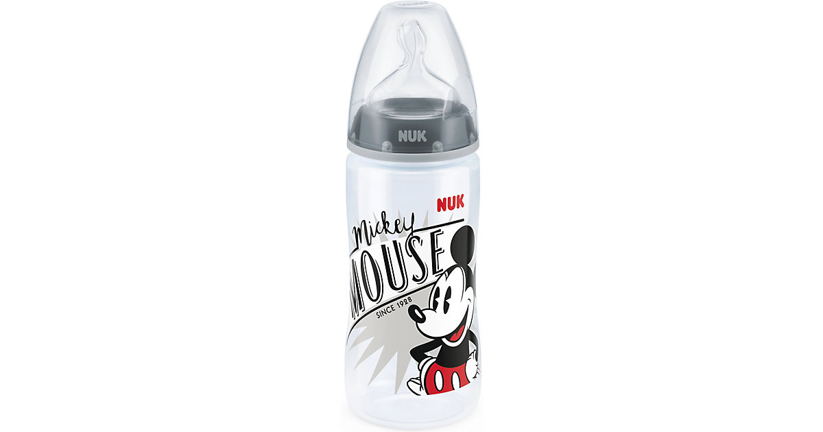 NUK · Weithals Flasche First Choice+, Silikon-Trinksauger, BPA frei, 300 ml, grau, Mickey Mouse NUK · Weithals Flasche First Choice+, Silikon-Trinksauger, BPA frei, 300 ml, grau, Mickey Mouse