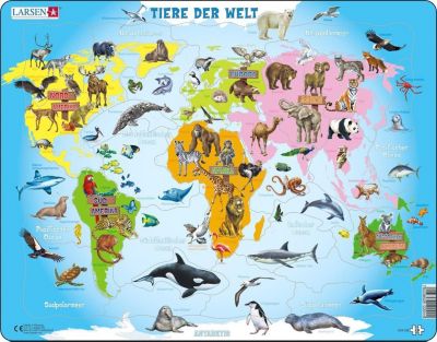 Rahmen Puzzle 28 Teile 36x28 cm Karte Tiere  der  Welt  