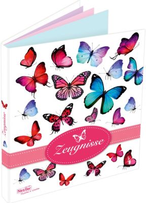 itenga Zeugnismappe Motiv Schmetterling DIN A4 Dokumentenmappe Zeugnisse für Kinder Jugendliche Schüler Mädchen 