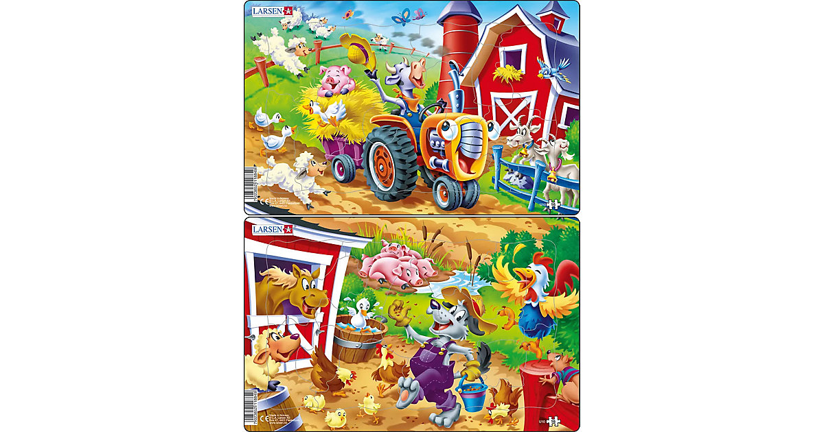 2er-Set Rahmen-Puzzle, 16 Teile, 28x18 cm, Bauernhof-Kinder mit Kuh