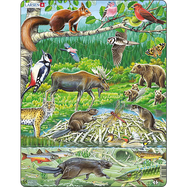 Rahmen-Puzzle, 45 Teile, 36x28 cm, Tiere im Wald