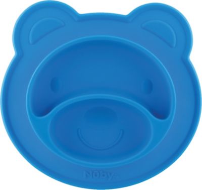 Esslernteller, rutschfest aus Silikon, Motiv Teddy Blue blau