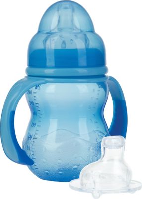 Weithals-Trinklernflasche mit Griff und auslaufsicherer Silikon-Trinkt�lle, 240ml, Blue blau
