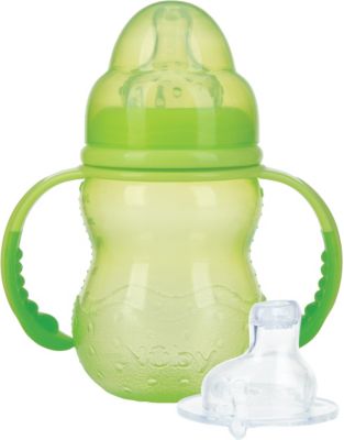 Weithals-Trinklernflasche mit Griff und auslaufsicherer Silikon-Trinkt�lle, 240ml, Green gr�n