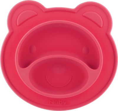 Esslernteller, rutschfest aus Silikon, Motiv Teddy Red rot