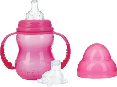 Weithals-Trinklernflasche mit Griff und auslaufsicherer Silikon-Trinkt�lle, 240ml, Pink pink