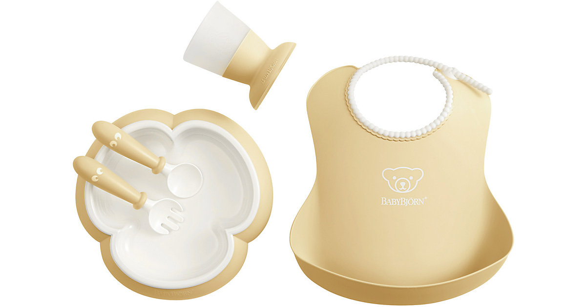 BabyBjörn · Esslernset mit Kinderbesteck, Schale, Becher und Lätzchen, blassgelb BabyBjörn · Esslernset mit Kinderbesteck, Schale, Becher und Lätzchen, blassgelb