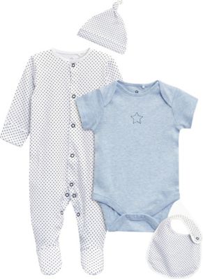 Baby Set Schlafanzug + Kurzarmbody + Mtze + Ltzchen hellblau Gr. 68/74 Jungen Baby