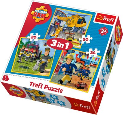 Trefl Feuerwehrmann Sam 3 in 1 Puzzle 20 36 & 50 Teile Kinderpuzzle Feuerwehr 