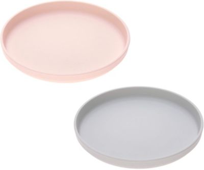 Kinderteller Bambus, 2-tlg., Uni grey/light pink hellrosa