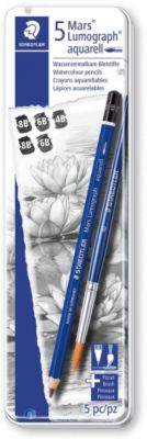 Набор акварельных чернографитовых карандашей Staedtler Mars Lumograph, 5 штук + кисть