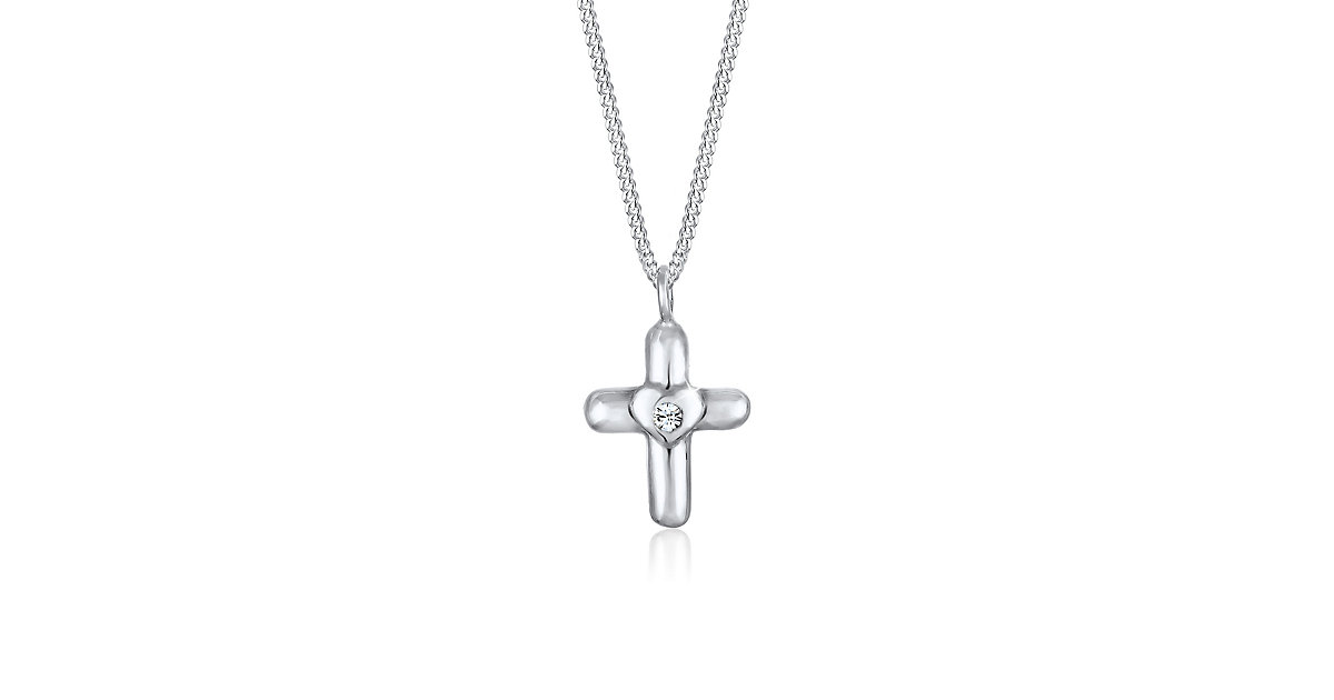Kinder Kreuz Herz Cute Swarovski® Kristalle Silber Halskette silber Gr. 58/60 Mädchen Kinder
