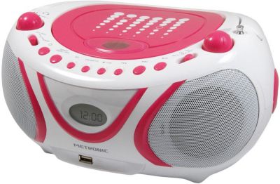 CD-Player Boombox mit USB/MP3/Radio ´´Pop Pink´´ rosa/weiß