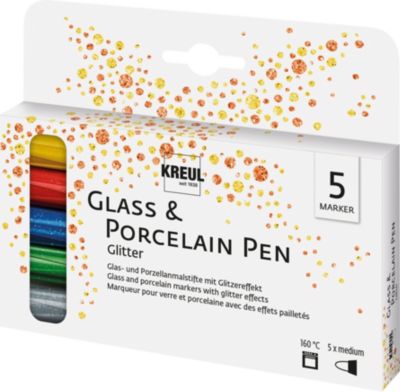 Glass & Porcelain Pen Glitter halbdeckend, 5 Stifte