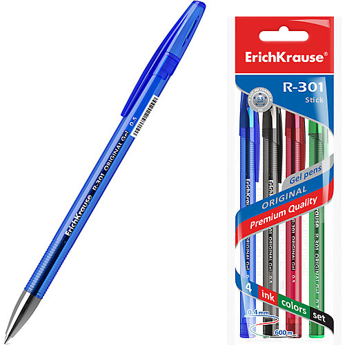 Ручка гелевая Erich Krause R-301 Original Gel 0.5, цвет чернил: синий, черный, красный, зеленый от Erich Krause