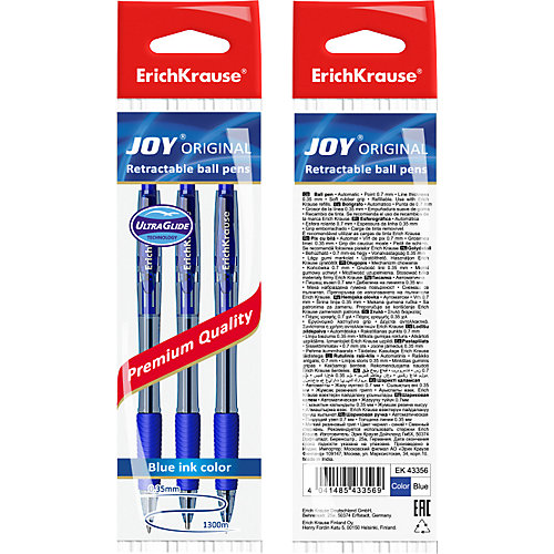 Ручка шариковая автоматическая Erich Krause JOY Original, Ultra Glide Technology, синий от Erich Krause