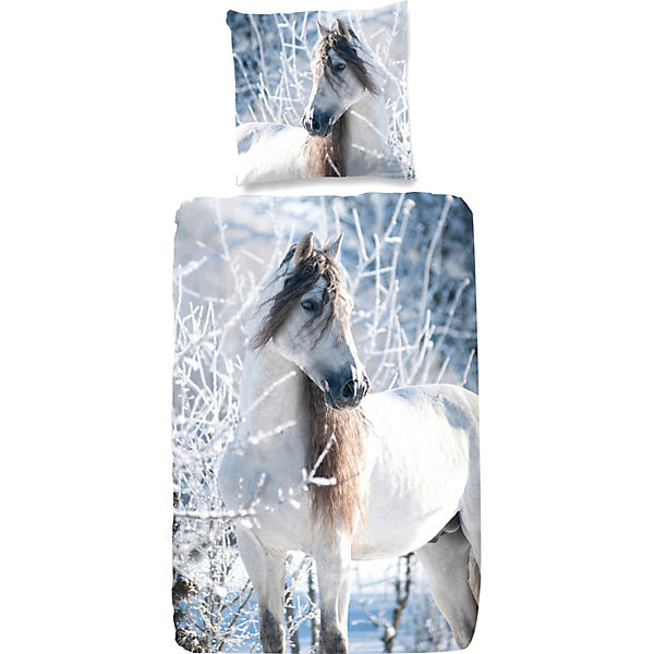 Bettwäsche Winterpferd, Flanell, 80 x 80 cm + 135 x 200 cm