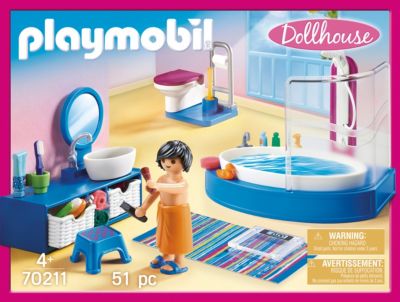 Playmobil 70211 Badezimmer Dollhouse Badewanne Bad Toilette Puppenhaus Spielzeug 