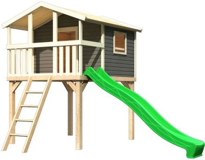 Stelzenhaus Benjamin terragrau mit Rutsche grn