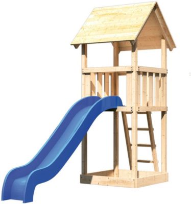 Spielturm Lotti mit Satteldach und Rutsche blau
