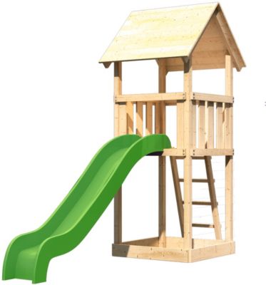 Spielturm Lotti mit Satteldach und Rutsche grün