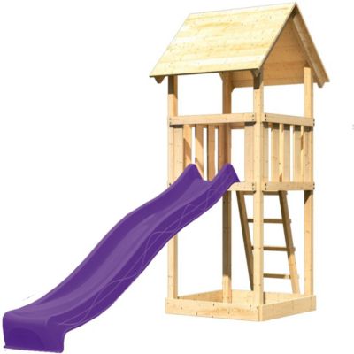 Spielturm Lotti mit Satteldach und Rutsche violett