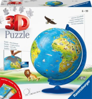 3D-Puzzle Kinder-Globus Ø20cm, 180 Teile, inkl. Poster, Ravensburger |