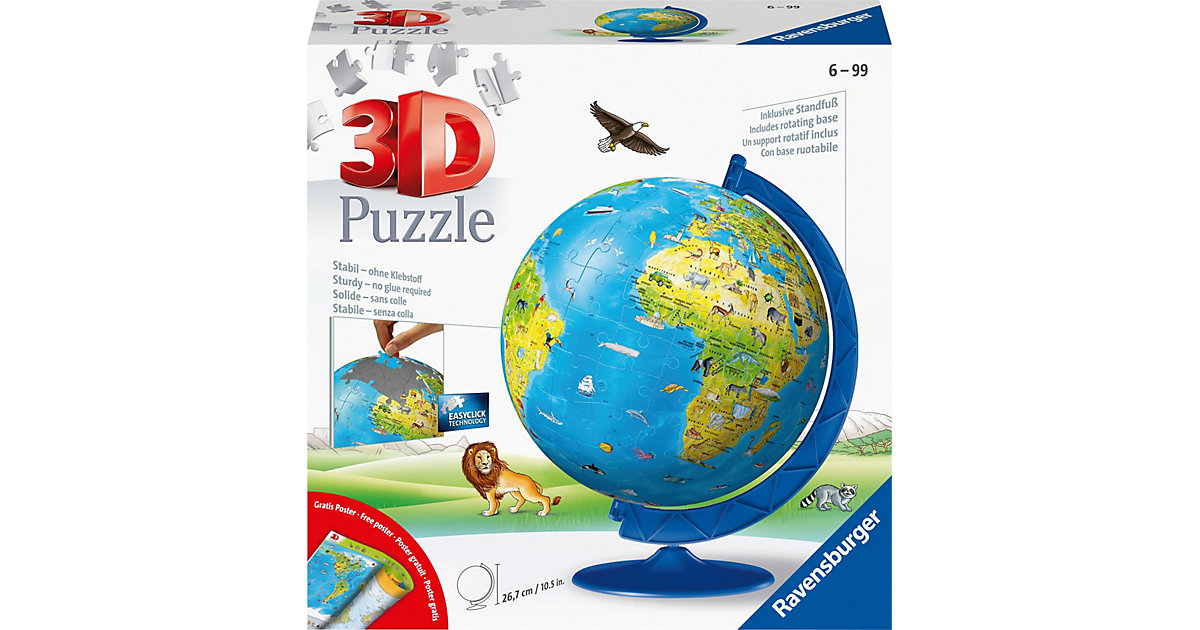 3D-Puzzle Kinder-Globus Ø20cm, 180 Teile, inkl. Poster