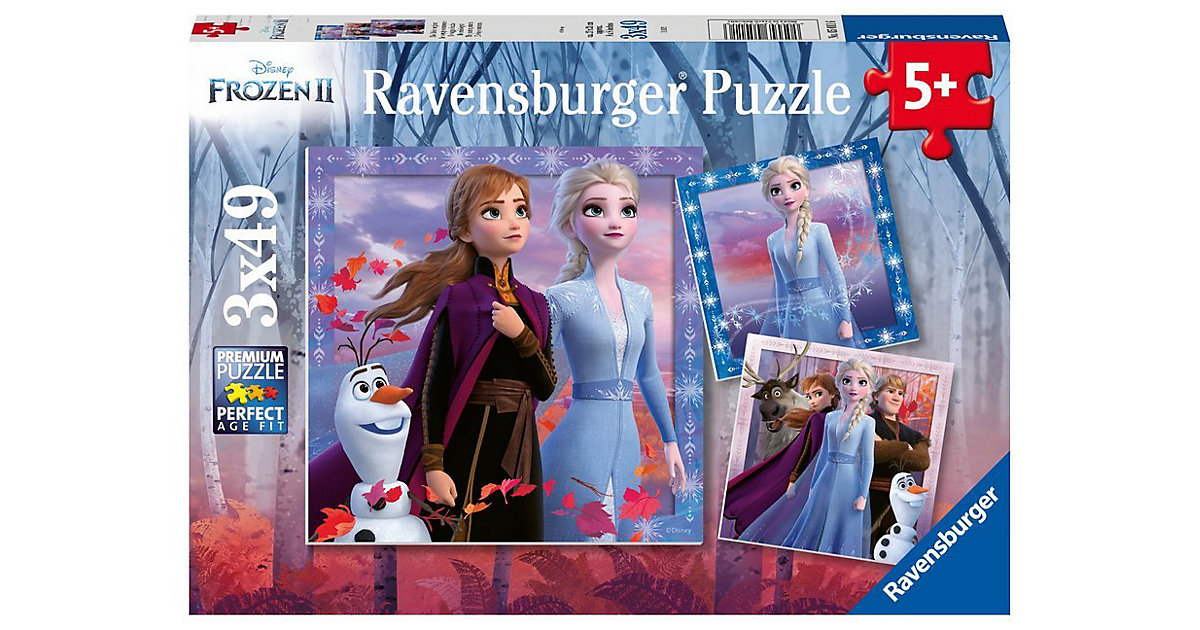 3er Set Puzzle, je 49 Teile, 21x21 cm, Frozen 2
