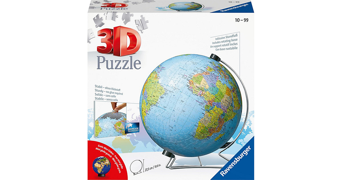 3D-Puzzle Globus Ø22cm, 540 Teile, inkl. Mini-Puzzle-Ball