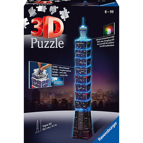 3D-Puzzle Night mit LED, H52 cm, 216 Teile, Taipei 101 bei Nacht