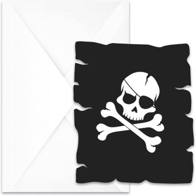 gestanzte Einladungskarten mit Umschlägen Pirates - Black Skull, 6 Stück