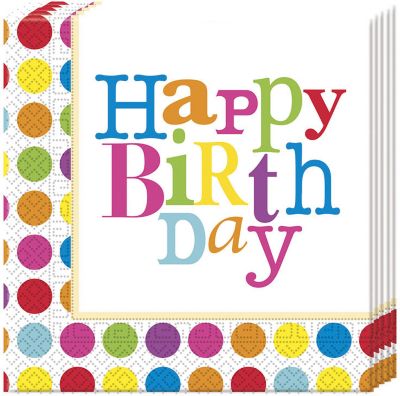 Servietten zweilagig Happy Birthday Dots 33 x 33 cm, 20 Stck