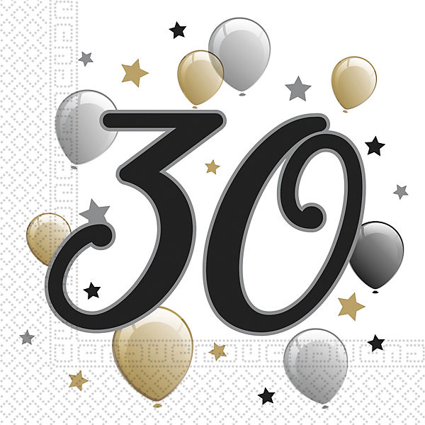 Servietten Happy Birthday "30"Sterne & Ballons, 33 x 33 cm, 2-lagig, 20 Stück