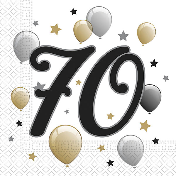 Servietten Happy Birthday "70"Sterne & Ballons, 33 x 33 cm, 2-lagig, 20 Stück