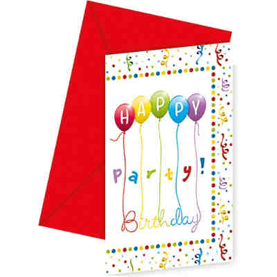 Einladungskarten mit Umschlägen Happy Birthday Streamers, 6 Stück