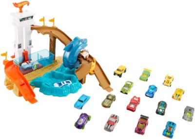 Exklusiv Hot Wheels Hai-Attacke Spielset mit Farbwechsel inkl. 18 Die-Cast Autos