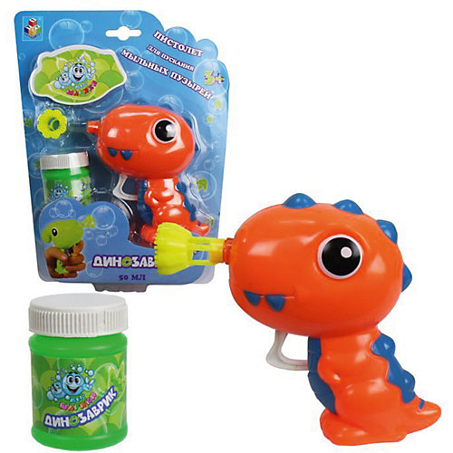 Мыльные пузыри 1Toy "Мы-шарики!" Пистолет механический в виде динозаврика, оранжевый, 50 мл от 1Toy
