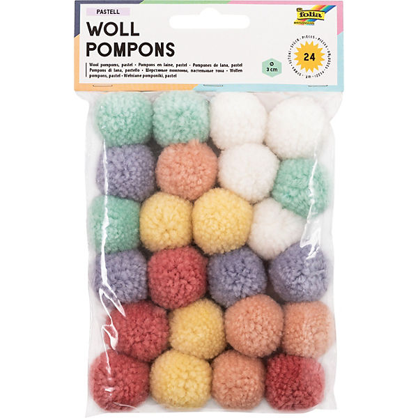 Woll-Pompons Pastellfarben, 24 Stück