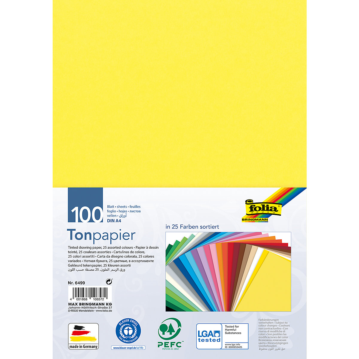 Folia Tonpapier A4 100 Blatt in 25 Farben