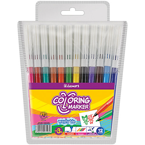 Фломастеры Luxor Coloring, 12 цветов, смываемые от Luxor