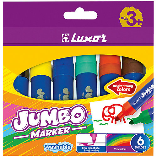 Фломастеры Luxor Jumbo, 6 цветов, утолщенные, смываемые от Luxor