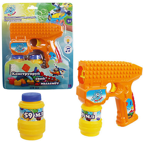 Пистолет с мыльными пузырями 1Toy, свет и звук, 2х59 мл, оранжевый от 1Toy